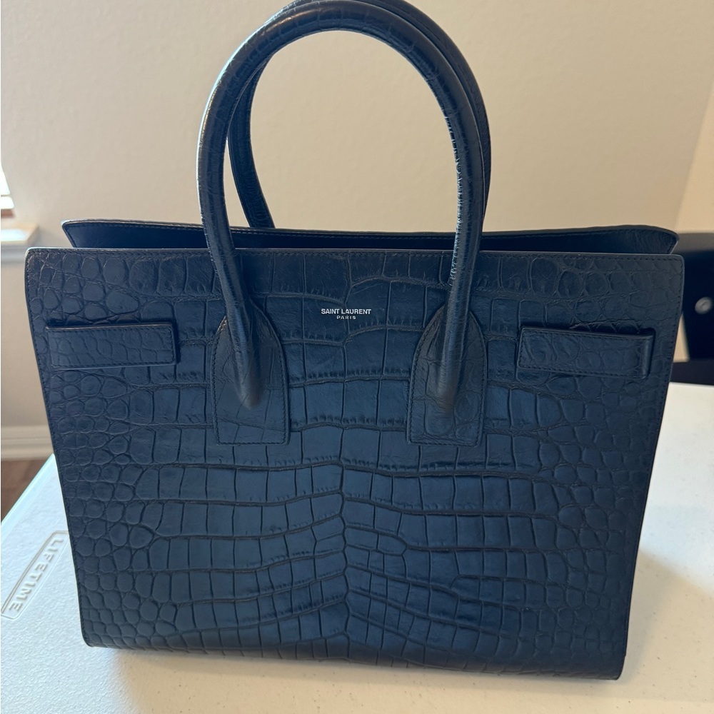 RARE Black YSL Saint Laurent Croc Sac De Jour Small Tote Bag. Fits Everything